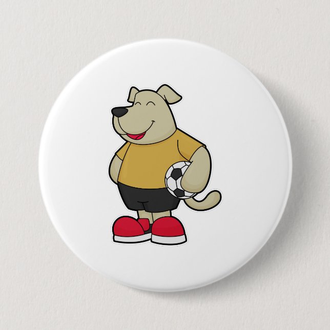 Dog as Soccer player with Soccer ball Button (Front)
