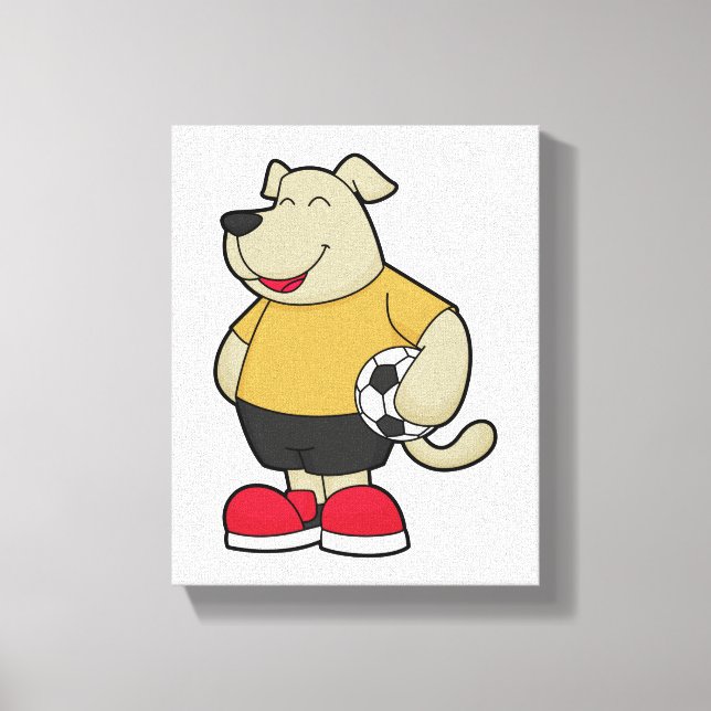Dog as Soccer player with Soccer ball Canvas Print (Front)