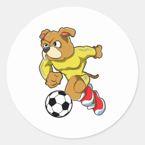 Dog as Soccer player with Soccer ball Classic Round Sticker