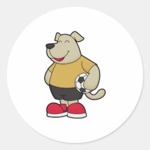Dog as Soccer player with Soccer ball Classic Round Sticker