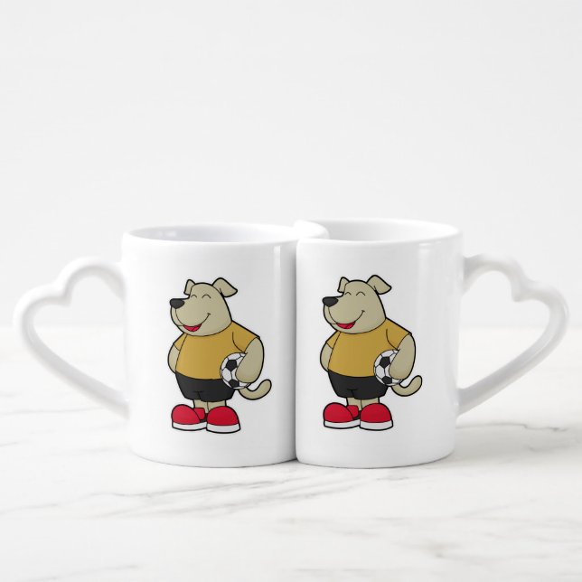 Dog as Soccer player with Soccer ball Coffee Mug Set (Front Nesting)