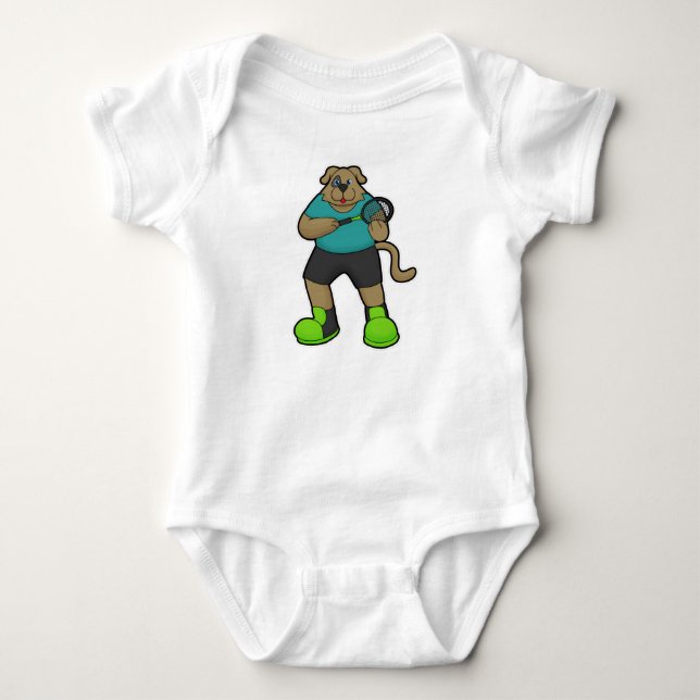 Dog as Tennis player with Tennis racket Baby Bodysuit (Front)