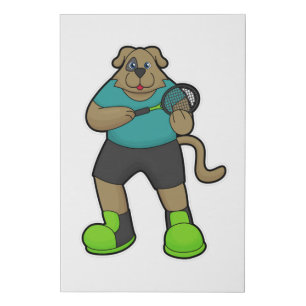 Dog as Tennis player with Tennis racket Faux Canvas Print