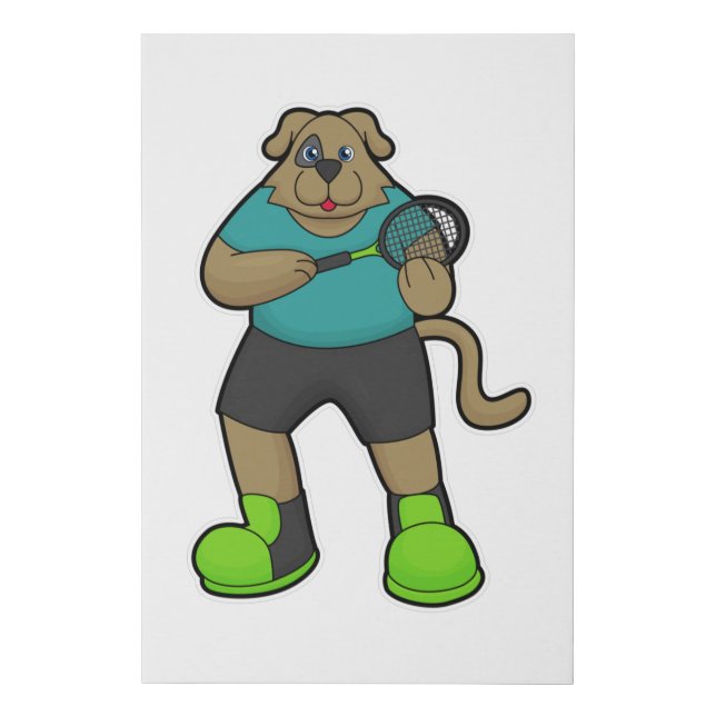 Dog as Tennis player with Tennis racket Faux Canvas Print (Front)