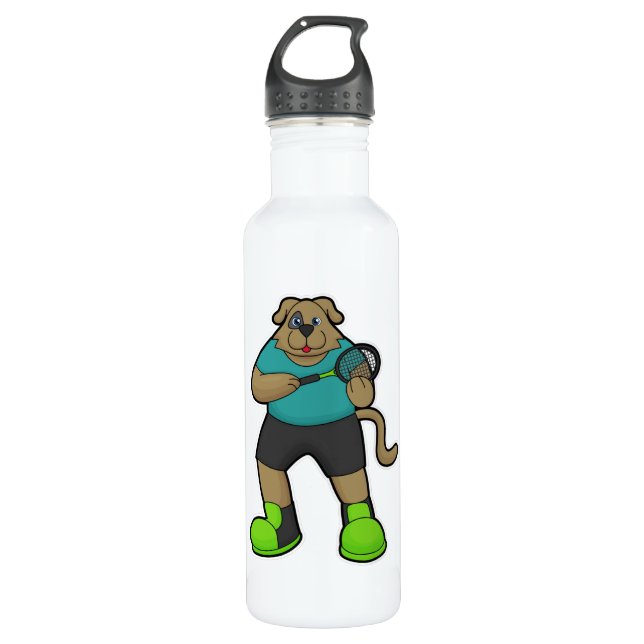 Dog as Tennis player with Tennis racket Stainless Steel Water Bottle (Front)