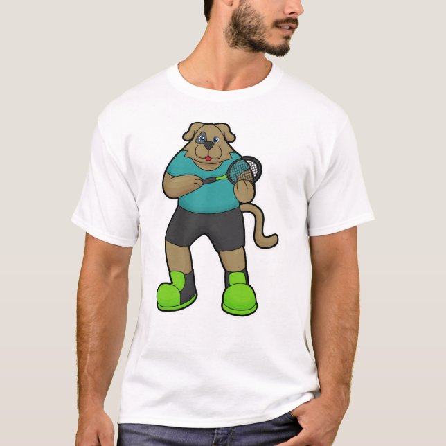 Dog as Tennis player with Tennis racket T-Shirt (Front)