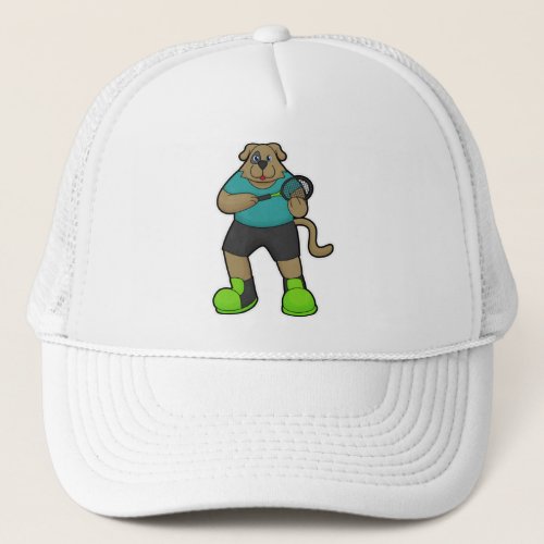 Dog as Tennis player with Tennis racket Trucker Hat