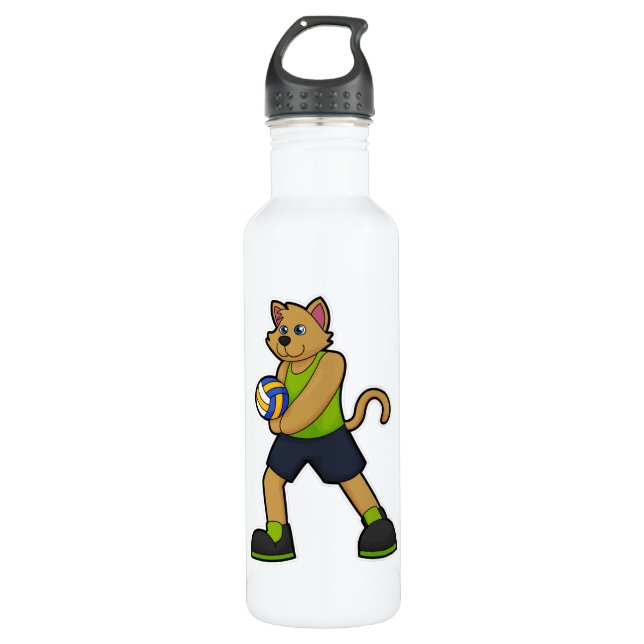 Dog as Volleyball player with Volleyball Stainless Steel Water Bottle (Front)