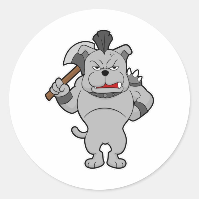 Dog as Warrior with Ax Classic Round Sticker (Front)