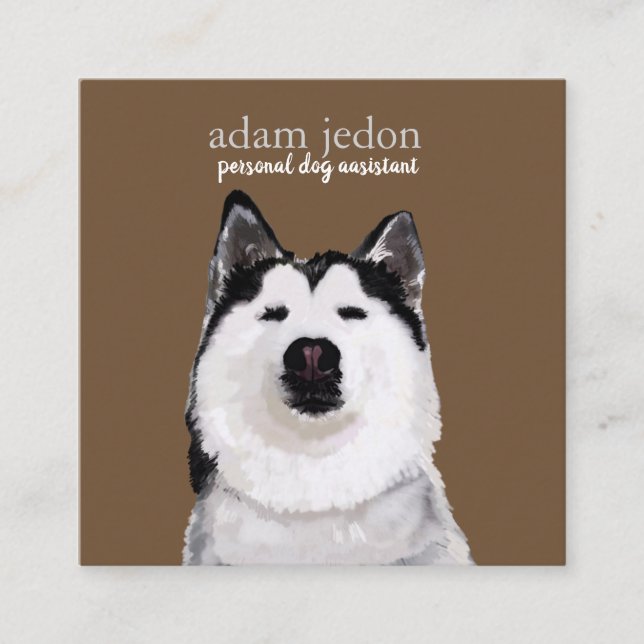 Dog Assistant  Husky Square Business Card (Front)