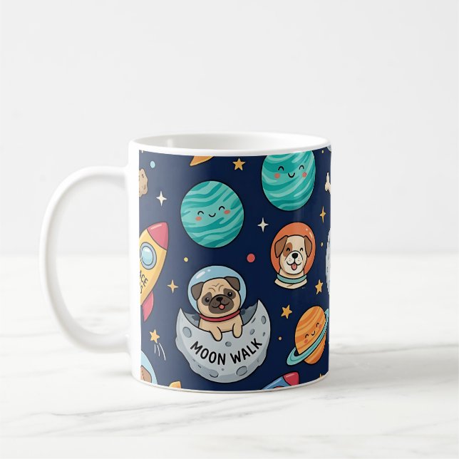 Dog Astronaut Mug – Space Rocket Pattern (Left)