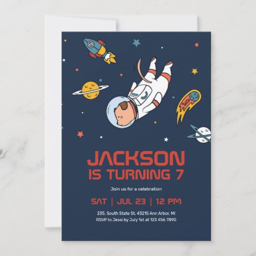 Dog Astronaut Outer Space Galaxy Kids Birthday Invitation
