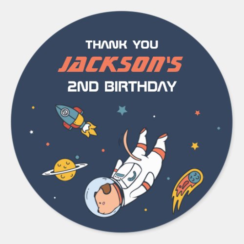 Dog Astronaut Outer Space Kids Birthday Party Classic Round Sticker