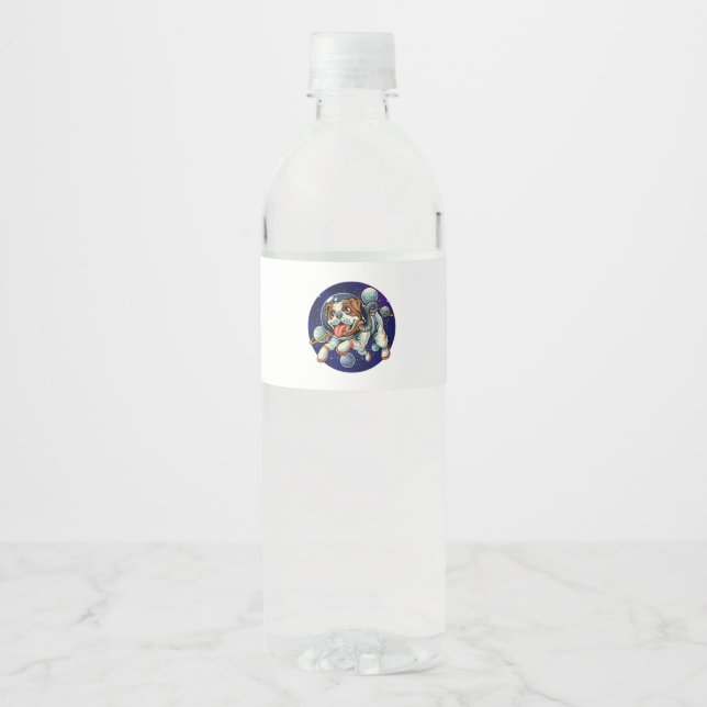 Dog Astronaut, space dog Water Bottle Label (Front)