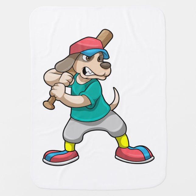 Dog at Baseball with Baseball bat Baby Blanket (Front)