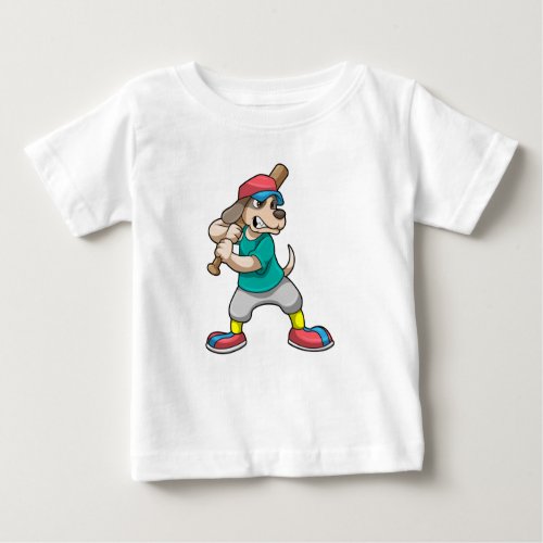 Dog at Baseball with Baseball bat Baby T_Shirt