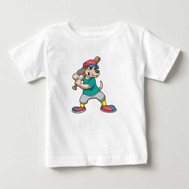 Dog at Baseball with Baseball bat Baby T-Shirt (Front)