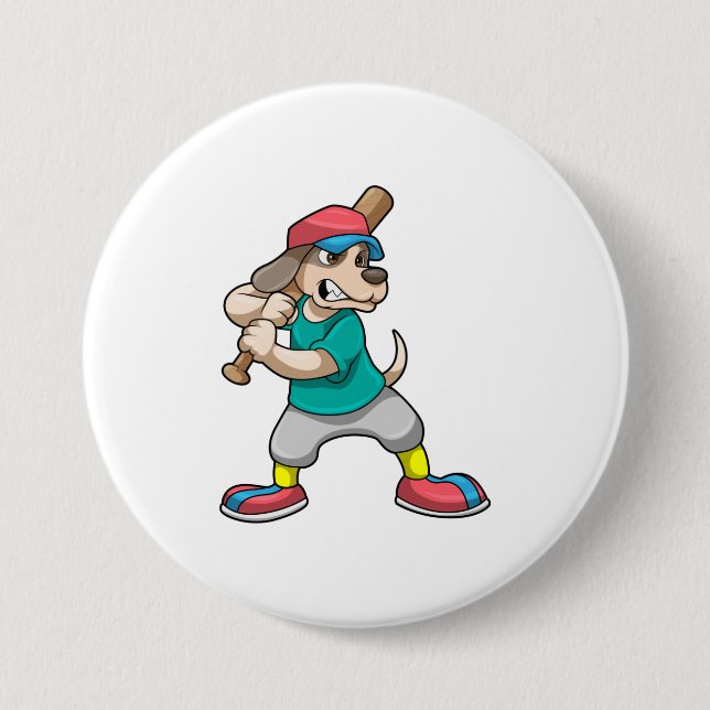 Dog at Baseball with Baseball bat Button (Front)