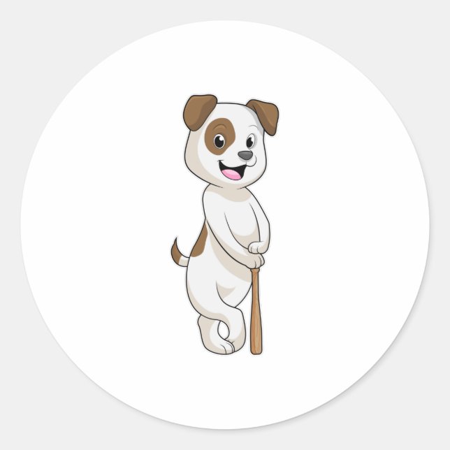 Dog at Baseball with Baseball bat Classic Round Sticker (Front)