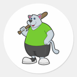 Dog at Baseball with Baseball bat Classic Round Sticker