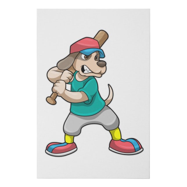 Dog at Baseball with Baseball bat Faux Canvas Print (Front)