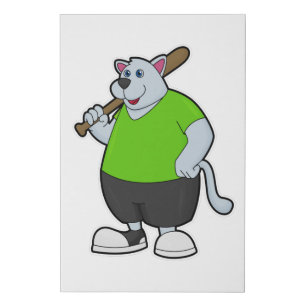 Dog at Baseball with Baseball bat Faux Canvas Print