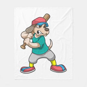 Dog at Baseball with Baseball bat Fleece Blanket