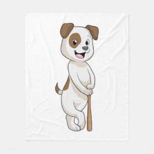 Dog at Baseball with Baseball bat Fleece Blanket