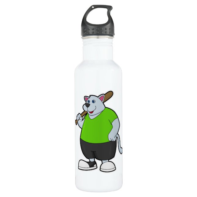 Dog at Baseball with Baseball bat Stainless Steel Water Bottle (Front)