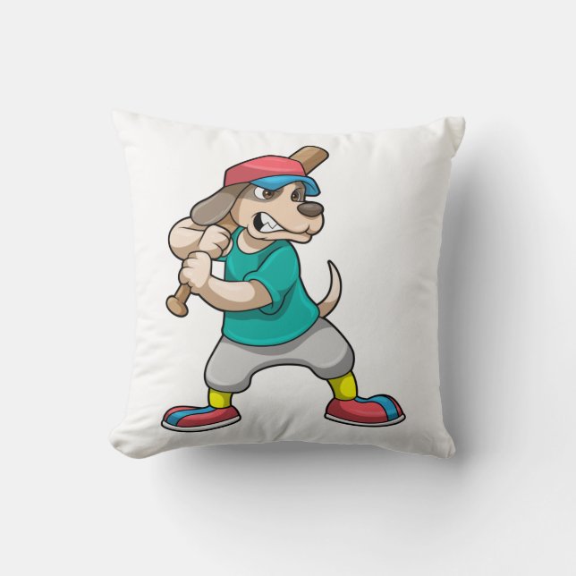 Dog at Baseball with Baseball bat Throw Pillow (Front)