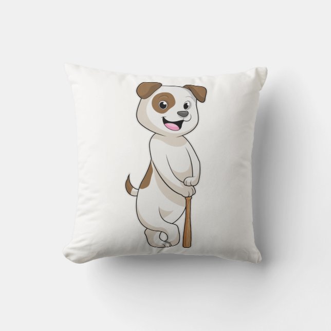 Dog at Baseball with Baseball bat Throw Pillow (Front)
