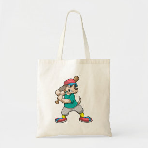 Dog at Baseball with Baseball bat Tote Bag