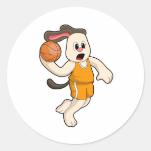 Dog at Basketball Sports Classic Round Sticker