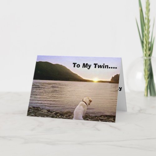 DOG AT BEACH SAYS HAPPY BIRTHDAY TO HIS TWIN CARD