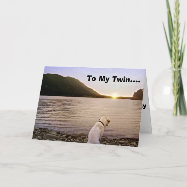 DOG AT BEACH SAYS "HAPPY BIRTHDAY" TO HIS *TWIN* CARD (Front)