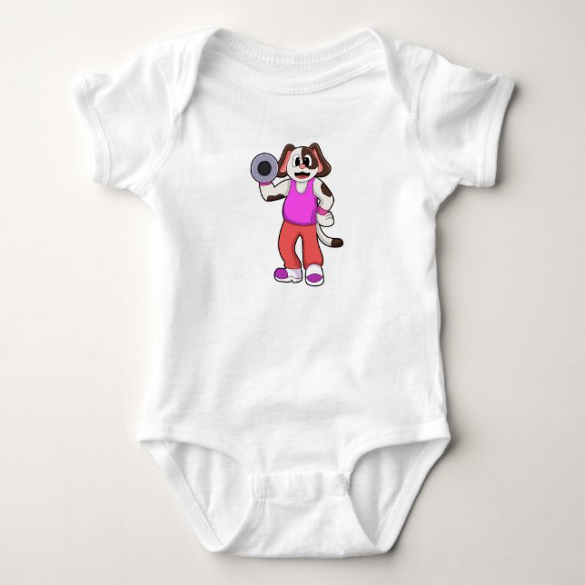 Dog at Bodybuilding with Dumbbell Baby Bodysuit (Front)