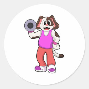 Dog at Bodybuilding with Dumbbell Classic Round Sticker