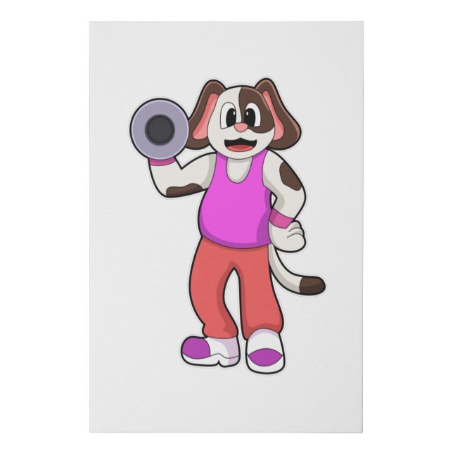 Dog at Bodybuilding with Dumbbell Faux Canvas Print (Front)