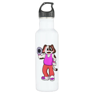 Dog at Bodybuilding with Dumbbell Stainless Steel Water Bottle