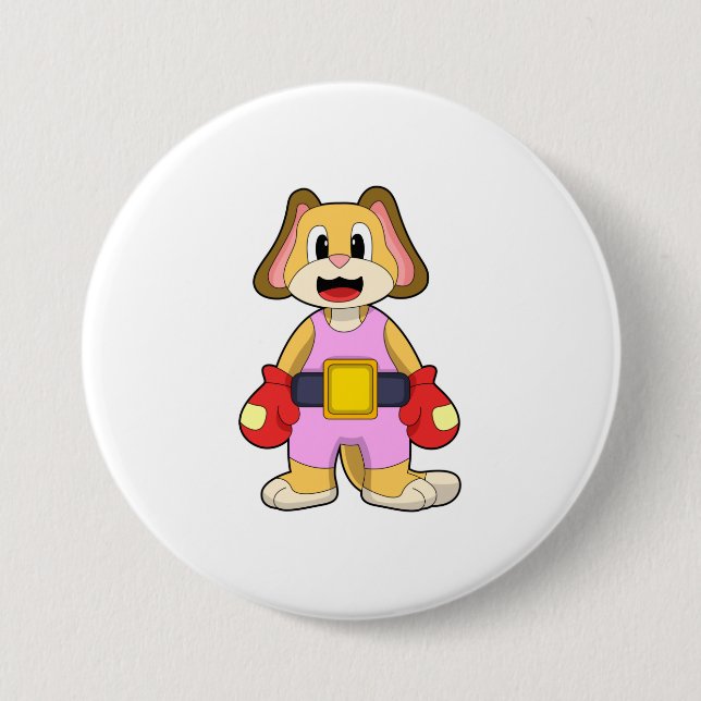Dog at Boxing with Boxing gloves Button (Front)