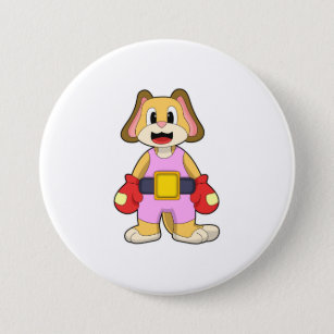 Dog at Boxing with Boxing gloves Button