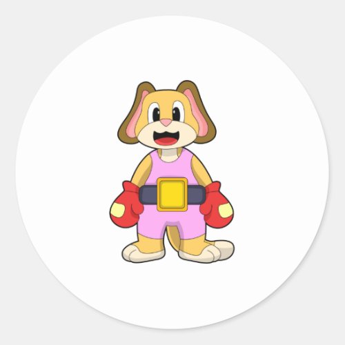 Dog at Boxing with Boxing gloves Classic Round Sticker
