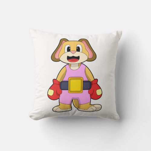Dog at Boxing with Boxing gloves Throw Pillow