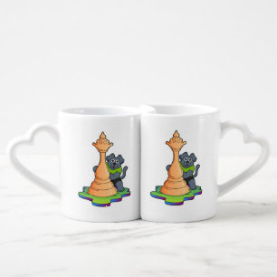 Dog at Chess with Chess piece Queen Coffee Mug Set