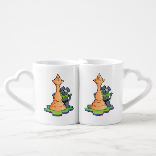 Dog at Chess with Chess piece Queen Coffee Mug Set