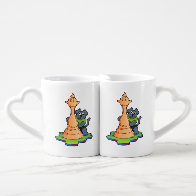 Dog at Chess with Chess piece Queen Coffee Mug Set (Front Nesting)