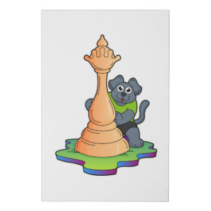 Dog at Chess with Chess piece Queen Faux Canvas Print