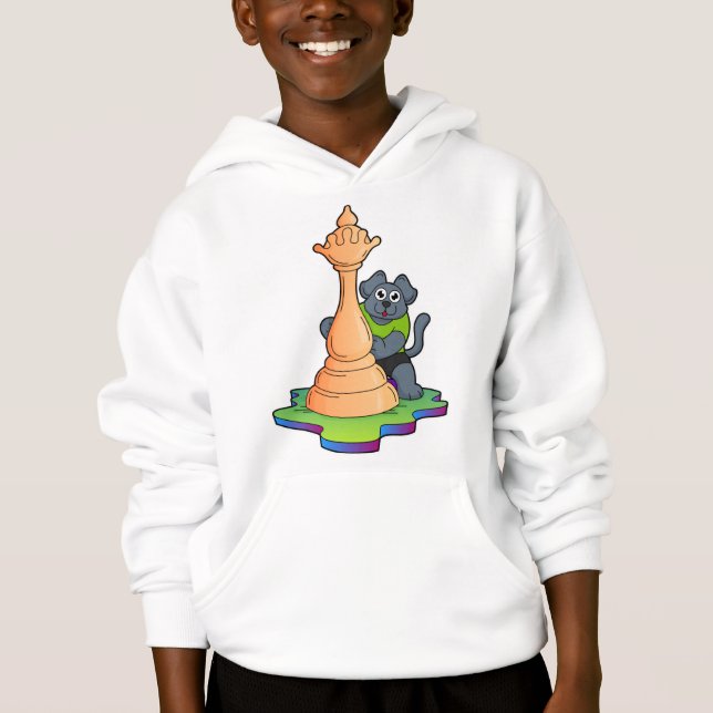 Dog at Chess with Chess piece Queen Hoodie (Front)