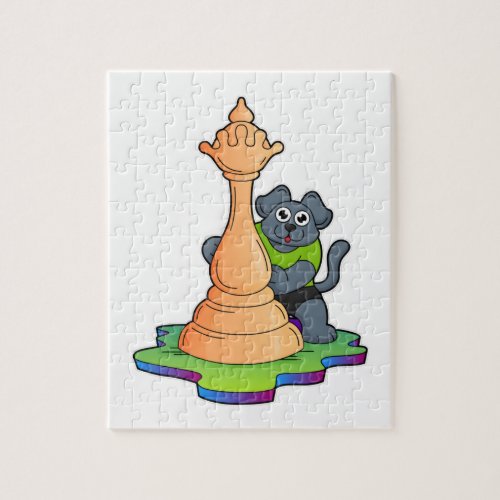 Dog at Chess with Chess piece Queen Jigsaw Puzzle