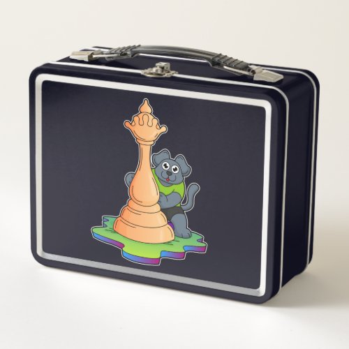 Dog at Chess with Chess piece Queen Metal Lunch Box